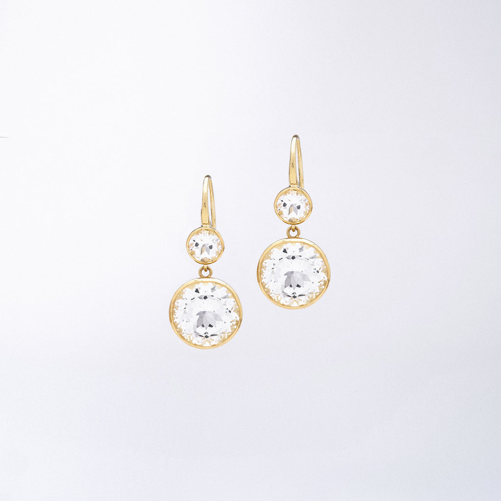 Crown Work Drop Earrings with White Quartz