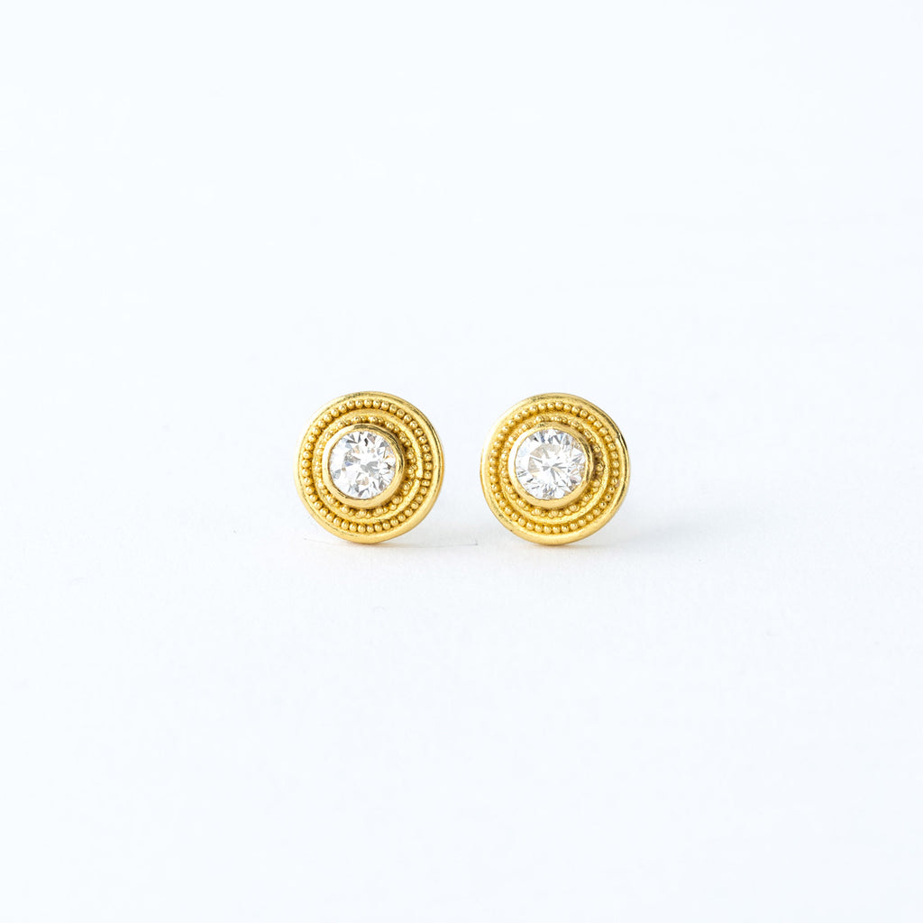22 Karat Yellow Gold and Diamond Stud Earrings