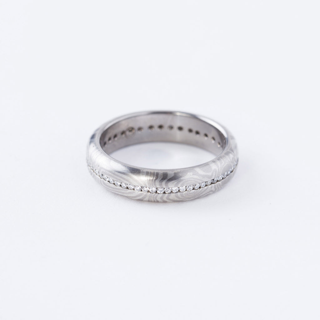Mokume Wedding Band with Diamonds