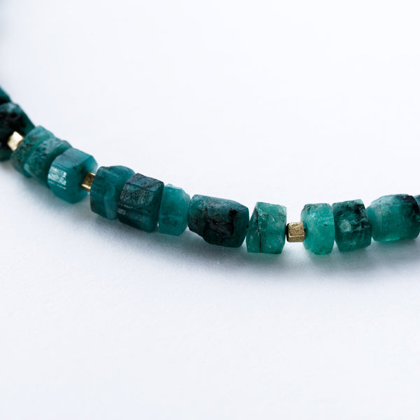 Raw Emerald and Yellow Gold Necklace