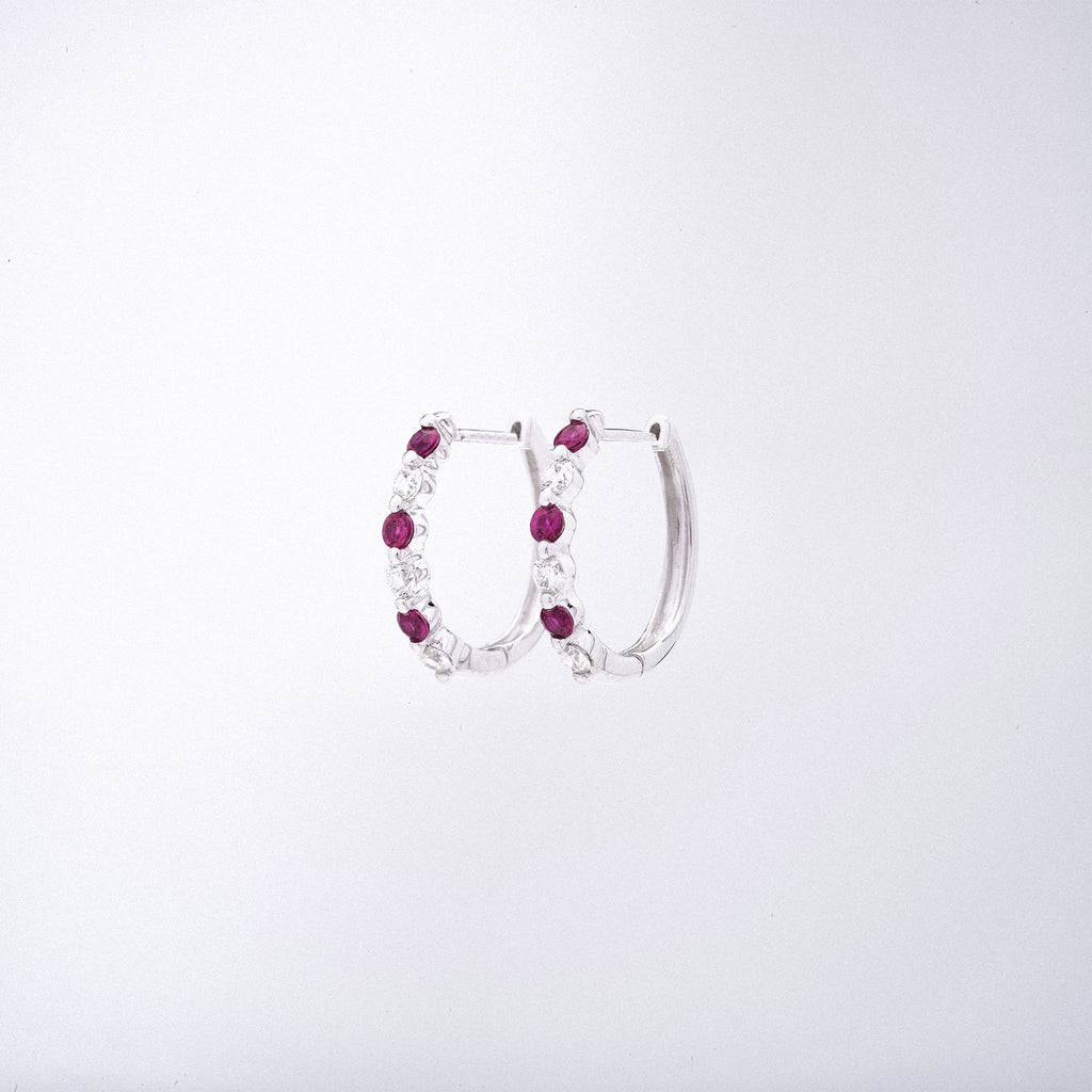 White Gold Ruby and Diamond Huggies
