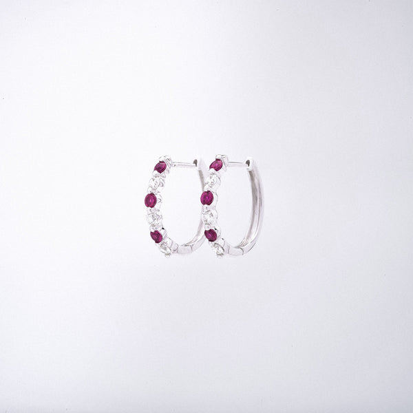 White Gold Ruby and Diamond Huggies