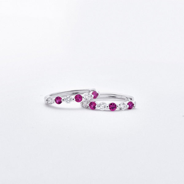 White Gold Ruby and Diamond Huggies