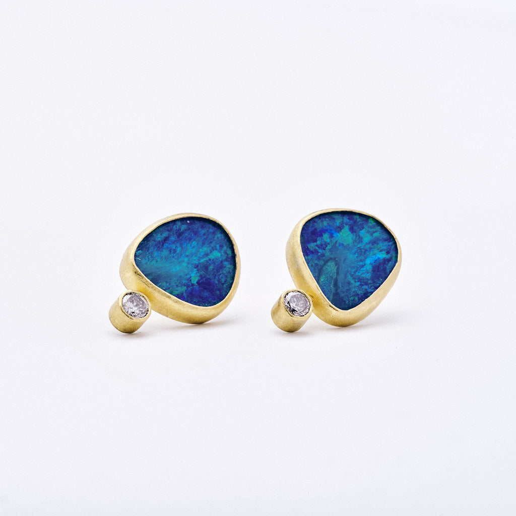 Opal and Diamond Post Earrings