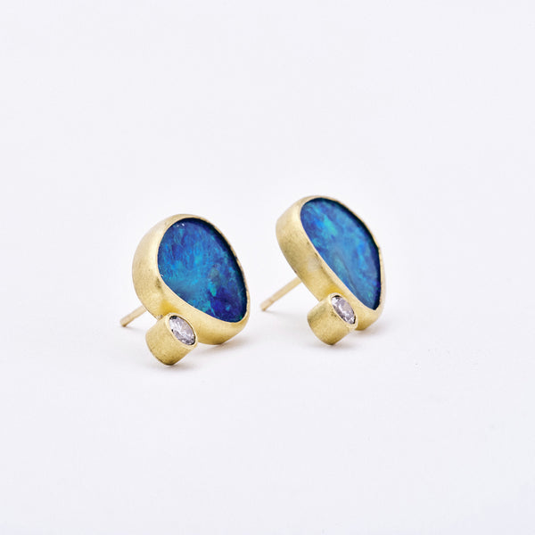 Opal and Diamond Post Earrings