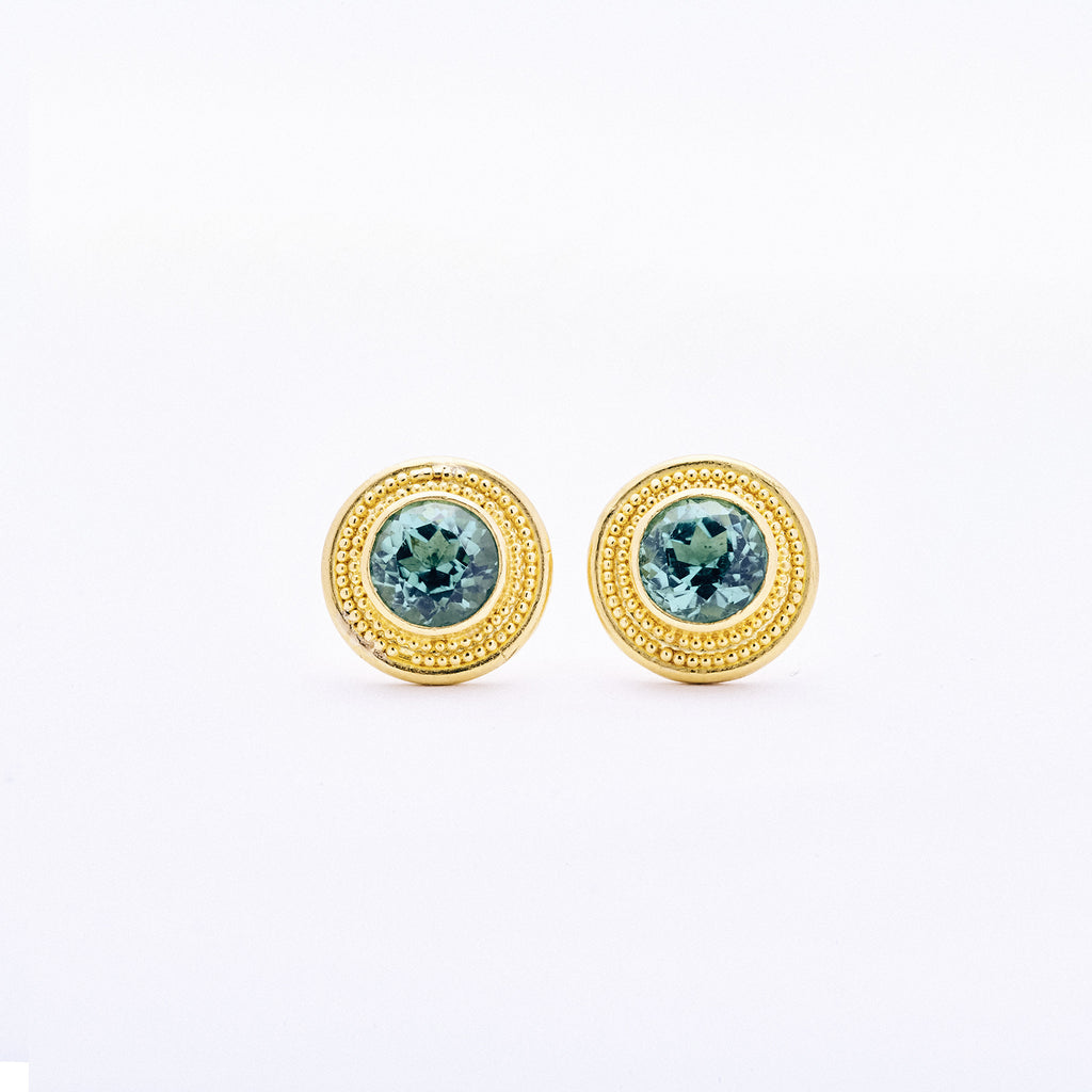 Green Tourmaline Etruscan Earrings