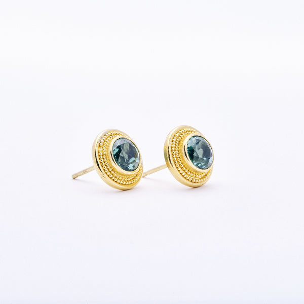 Green Tourmaline Etruscan Earrings