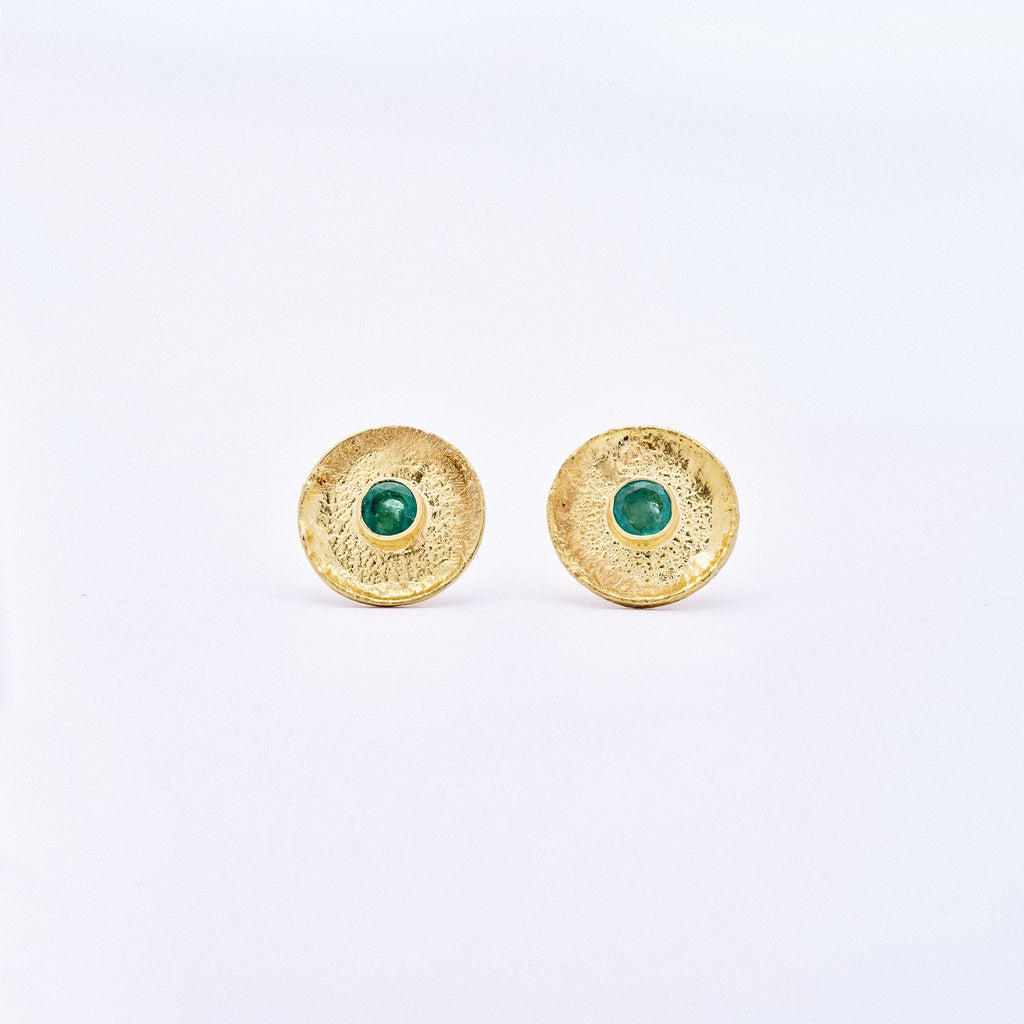 Emerald Post Earrings with Yellow Gold