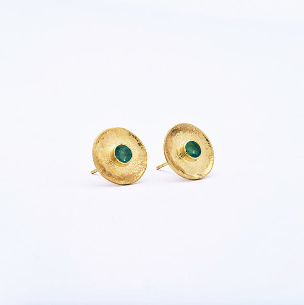 Emerald Post Earrings with Yellow Gold