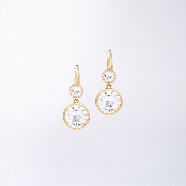 Crown Work Drop Earrings with White Quartz