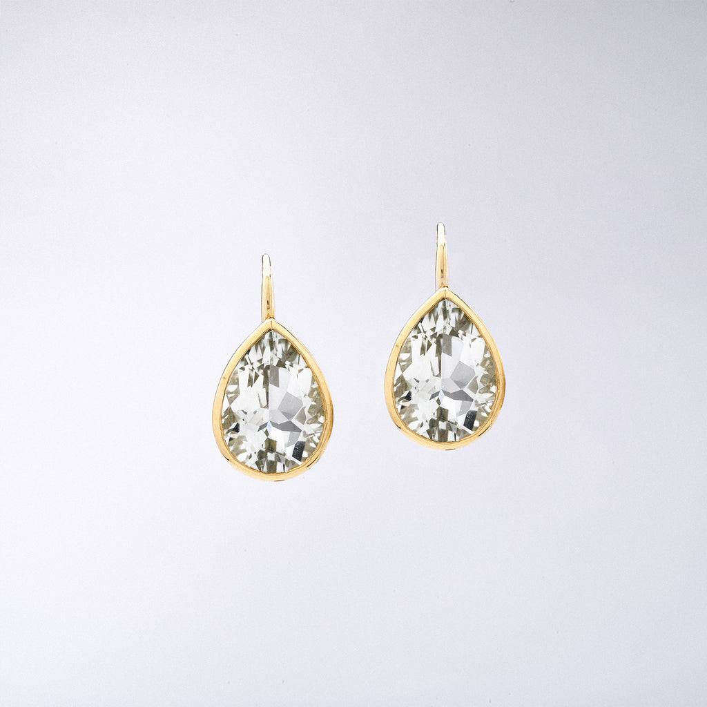 Pear Shaped Green Amethyst Earrings