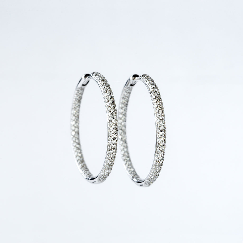 White Gold and Diamond Pavé Hoop Earrings