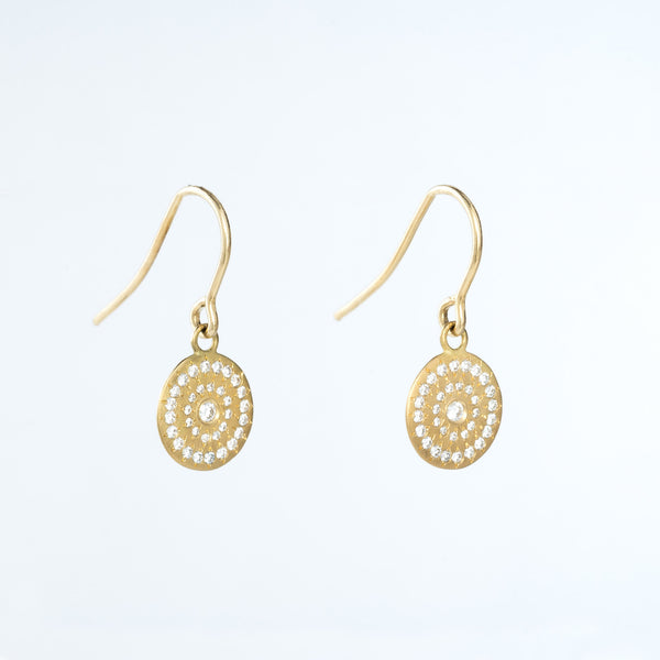 Yellow Gold and Diamond Circle Drop Earrings