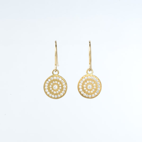 Yellow Gold and Diamond Circle Drop Earrings