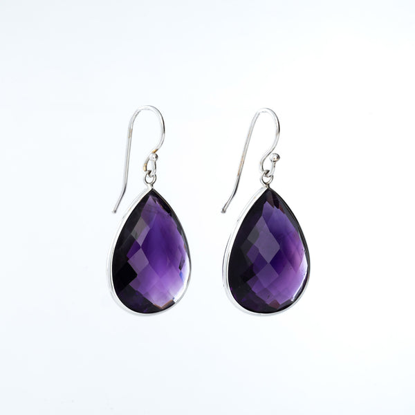 Amethyst and White Gold Teardrop Earrings