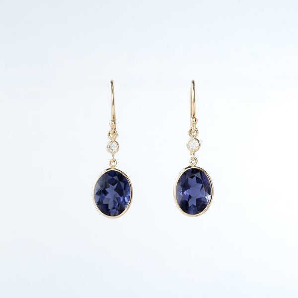 Iolite and Diamond Yellow Gold Drop Earrings