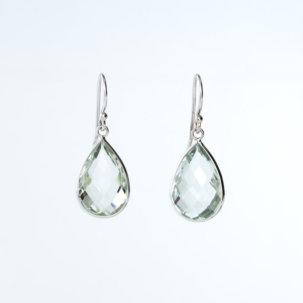 Green Amethyst and White Gold Teardrop Earrings