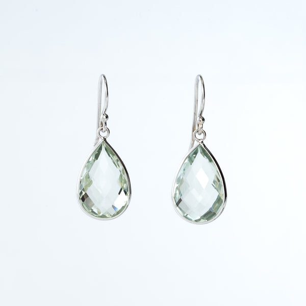 Green Amethyst and White Gold Teardrop Earrings