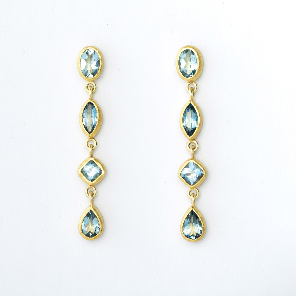 Aquamarine and 22 Karat Yellow Gold Dangle Earrings