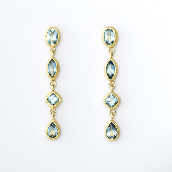 Aquamarine and 22 Karat Yellow Gold Dangle Earrings