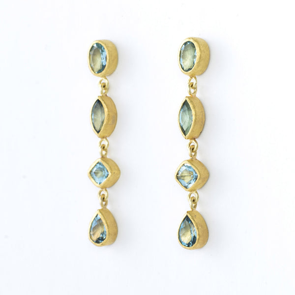 Aquamarine and 22 Karat Yellow Gold Dangle Earrings