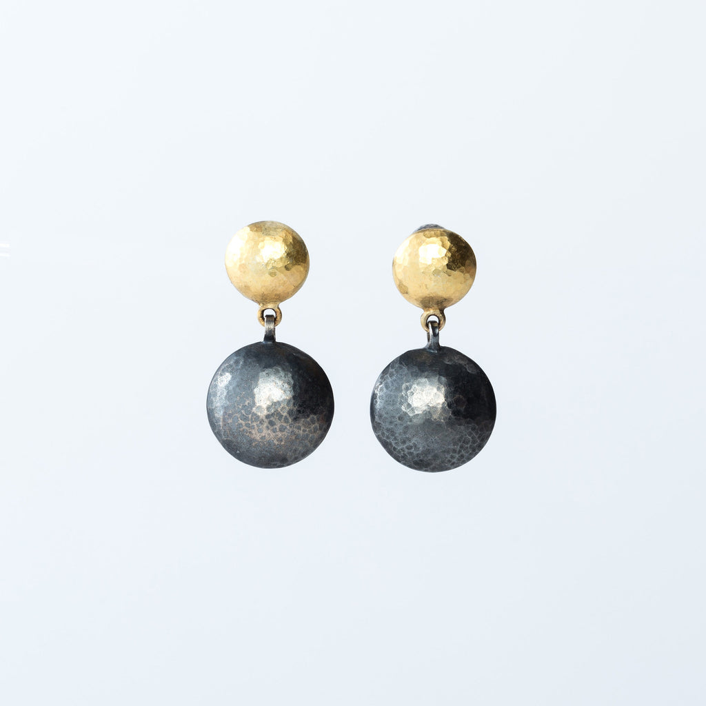 Oxidized Sterling Silver and 24 Karat Yellow Gold Earrings