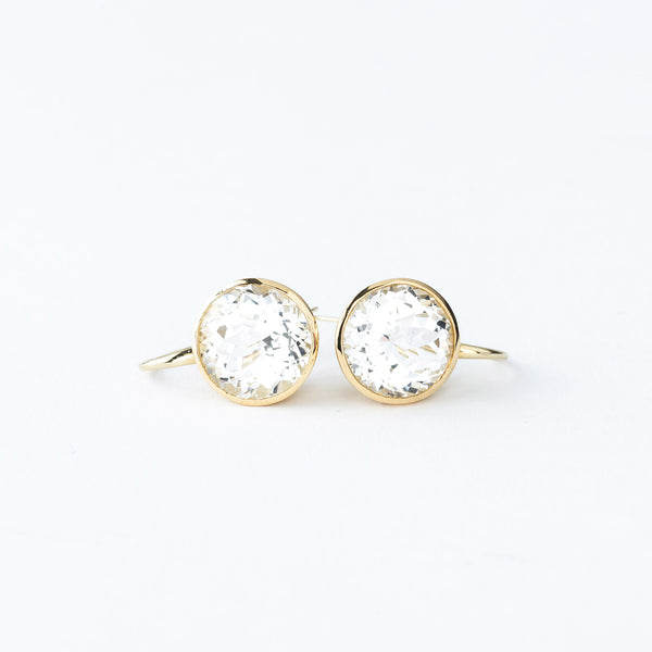 Yellow Gold and White Quartz Drop Earrings