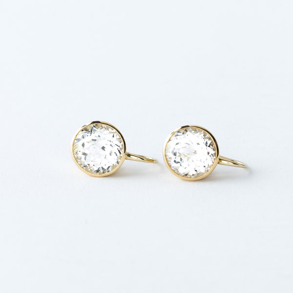 Yellow Gold and White Quartz Drop Earrings