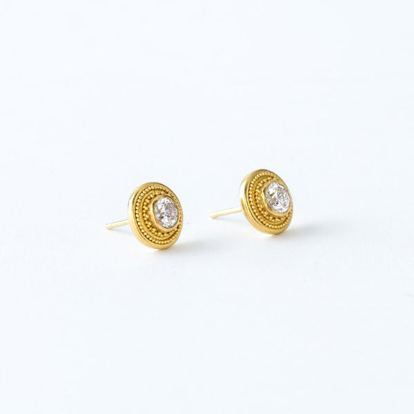 22 Karat Yellow Gold and Diamond Stud Earrings