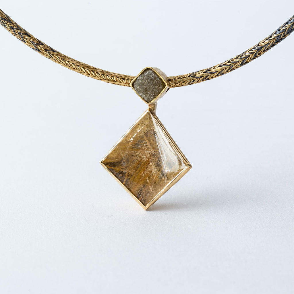 Rutilated Quartz and Raw Diamond Necklace