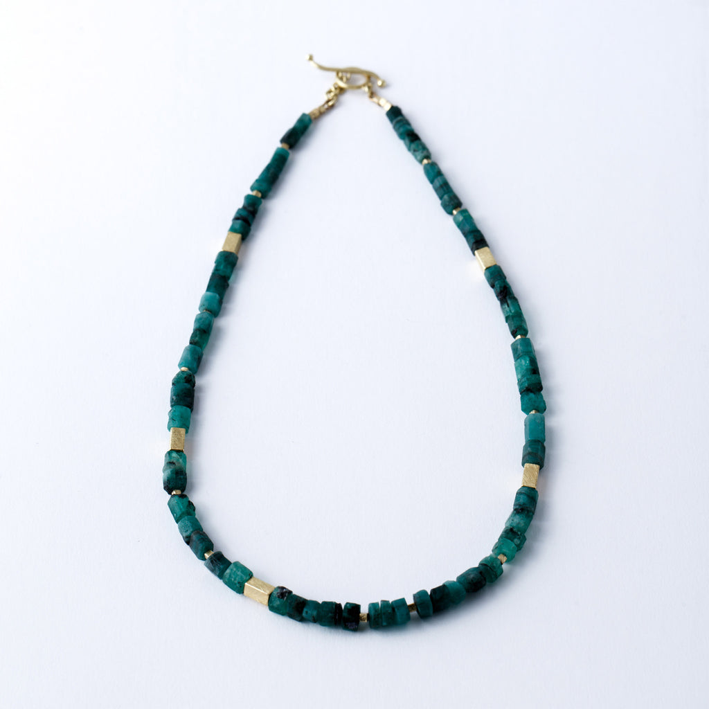 Raw Emerald and Yellow Gold Necklace