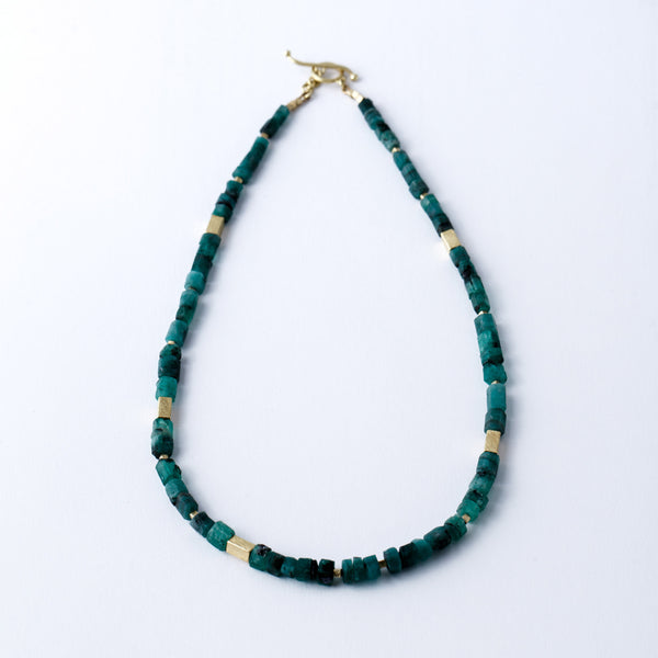 Raw Emerald and Yellow Gold Necklace