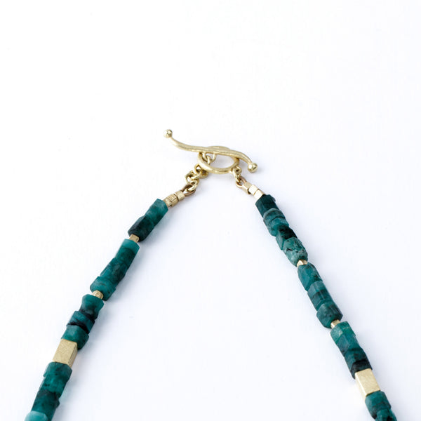 Raw Emerald and Yellow Gold Necklace