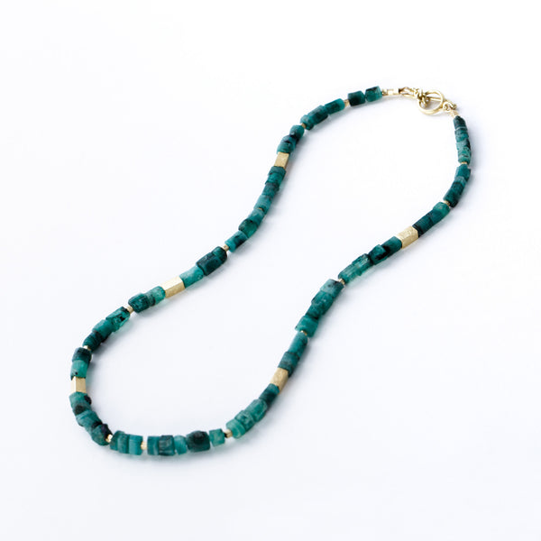 Raw Emerald and Yellow Gold Necklace