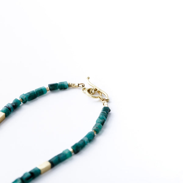 Raw Emerald and Yellow Gold Necklace