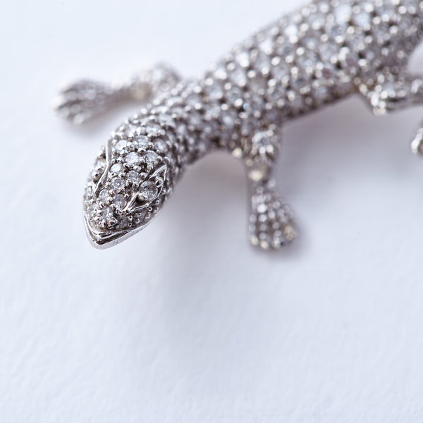 Diamond and White Gold Lizard Pin