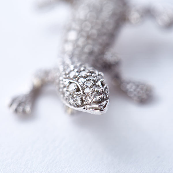 Diamond and White Gold Lizard Pin