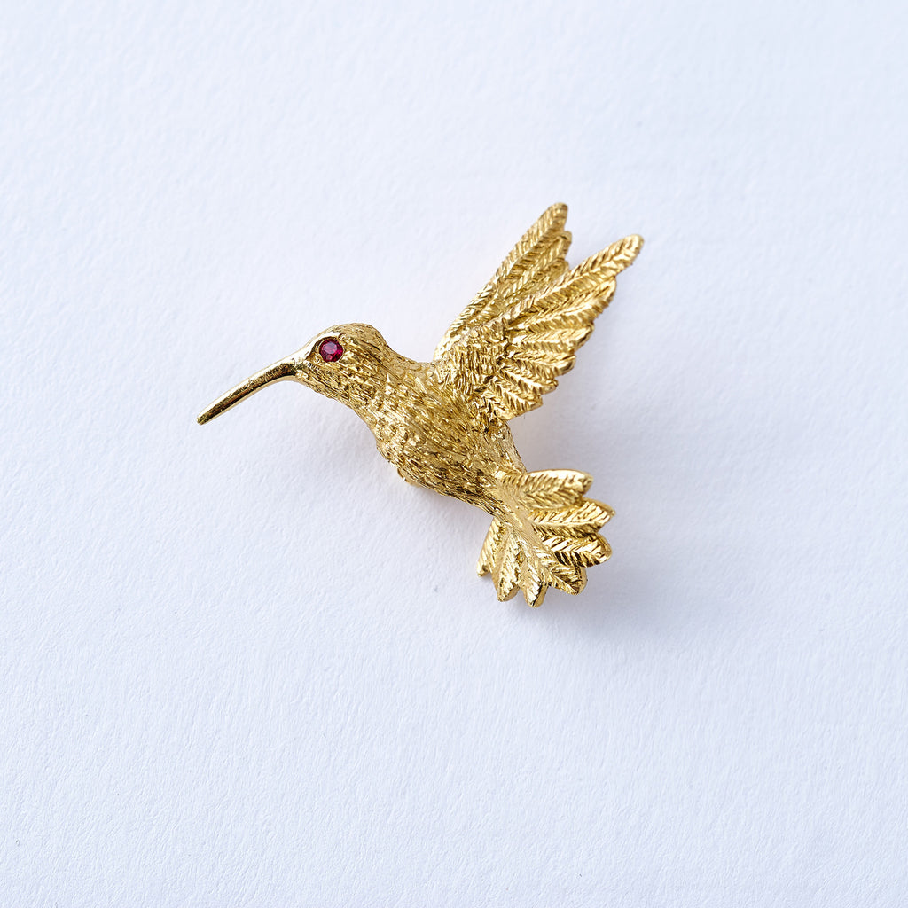 Gold and Ruby Hummingbird Pin