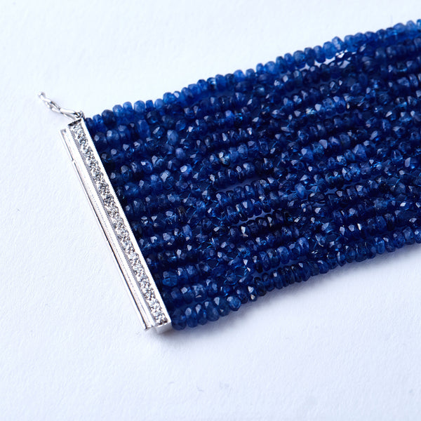 Beaded Sapphire Bracelet with White Gold and Diamond Clasp