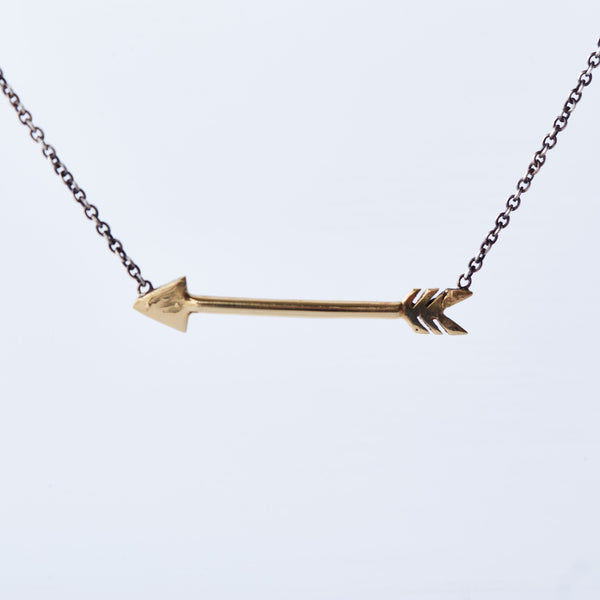 Yellow Gold and Diamond Arrow Necklace with Silver Chain