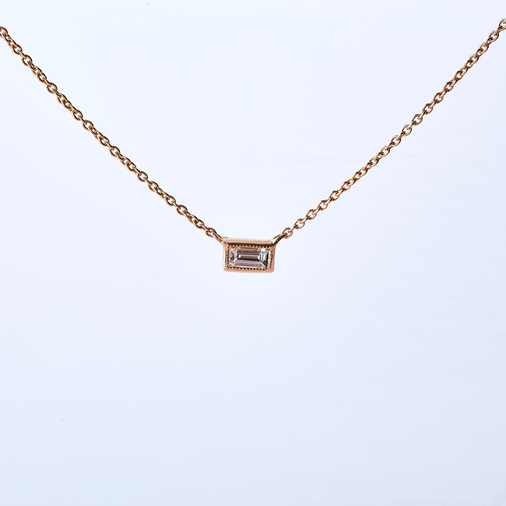 Rose Gold Diamond Baguette Necklace