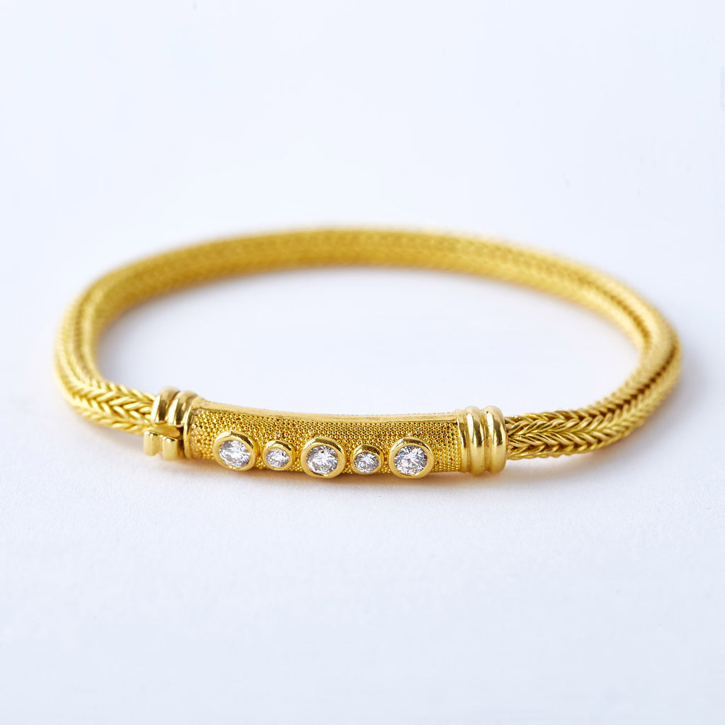 22 Karat Yellow Gold Woven Diamond Bracelet