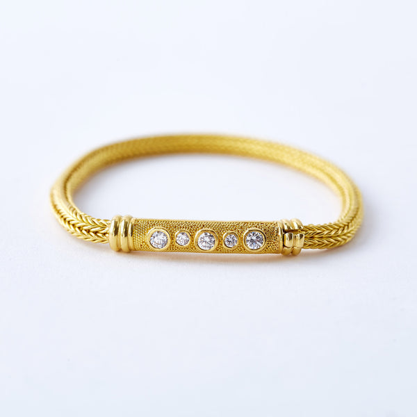 22 Karat Yellow Gold Woven Diamond Bracelet