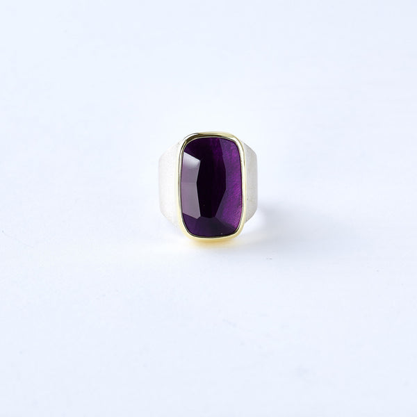 Amethyst Ring with Yellow Gold Bezel