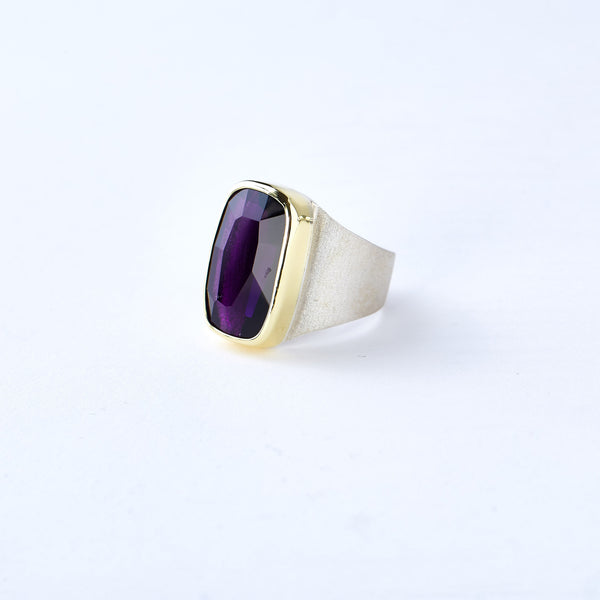 Amethyst Ring with Yellow Gold Bezel