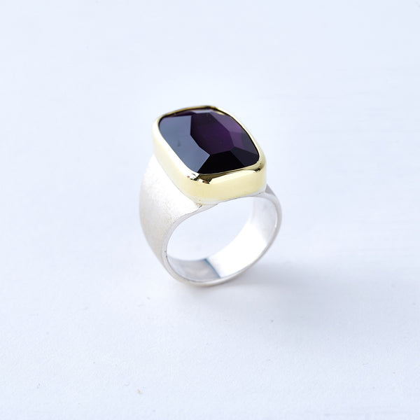 Amethyst Ring with Yellow Gold Bezel