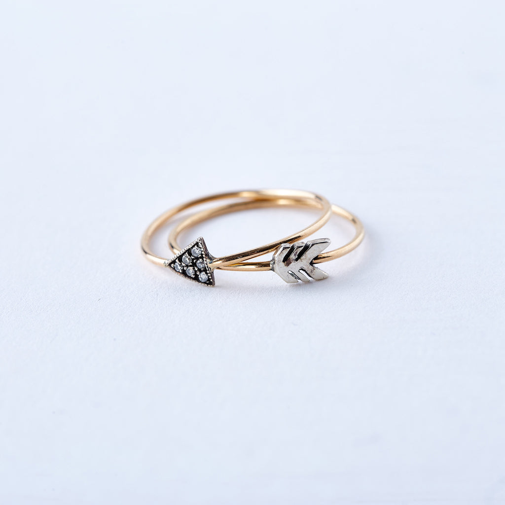 Yellow Gold, Sterling Silver, and Diamond Arrow Rings