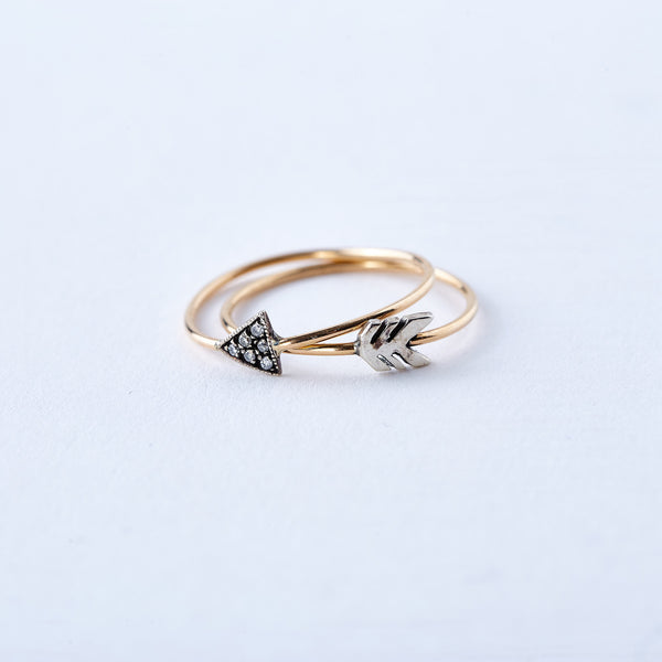 Yellow Gold, Sterling Silver, and Diamond Arrow Rings