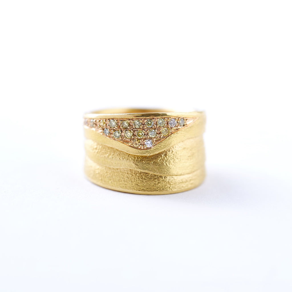 Wide Yellow Gold and Diamond Band
